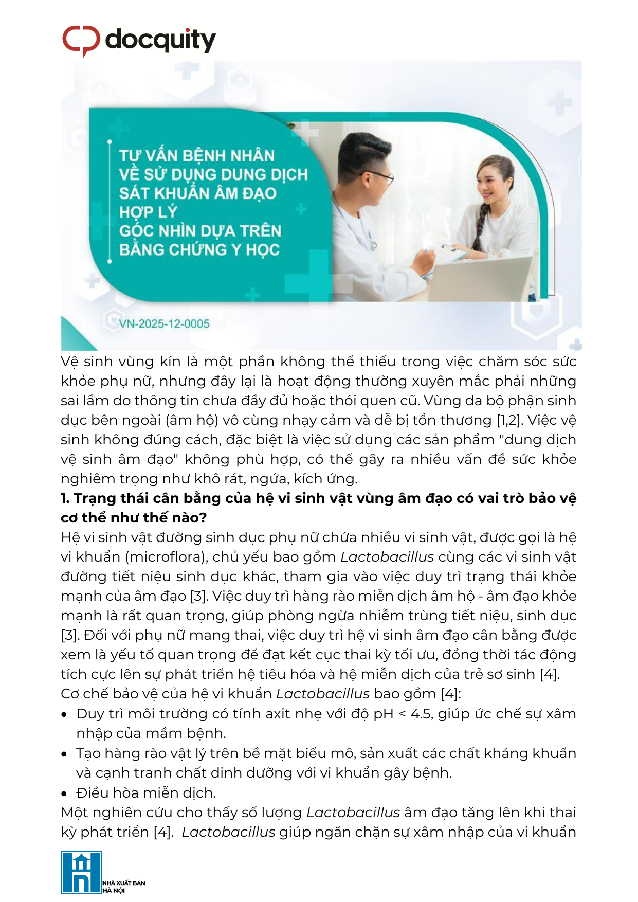 Tư vấn bệnh nhân về sử dụng dung dich sát khuẩn âm đạo hợp lý góc nhìn đựa trên bằng chứng y học
