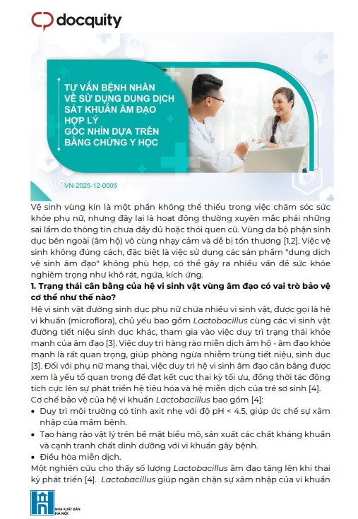 Tư vấn bệnh nhân về sử dụng dung dịch sát khuẩn âm đạo hợp lý - Góc nhìn dựa trên bằng chứng y học