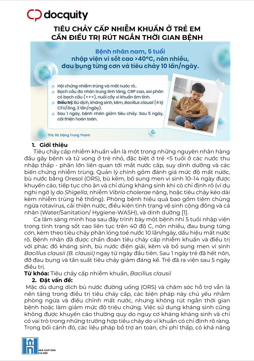 Tiêu chảy cấp nhiễm khuẩn ở trẻ em cần điều trị rút ngắn thời gian bệnh