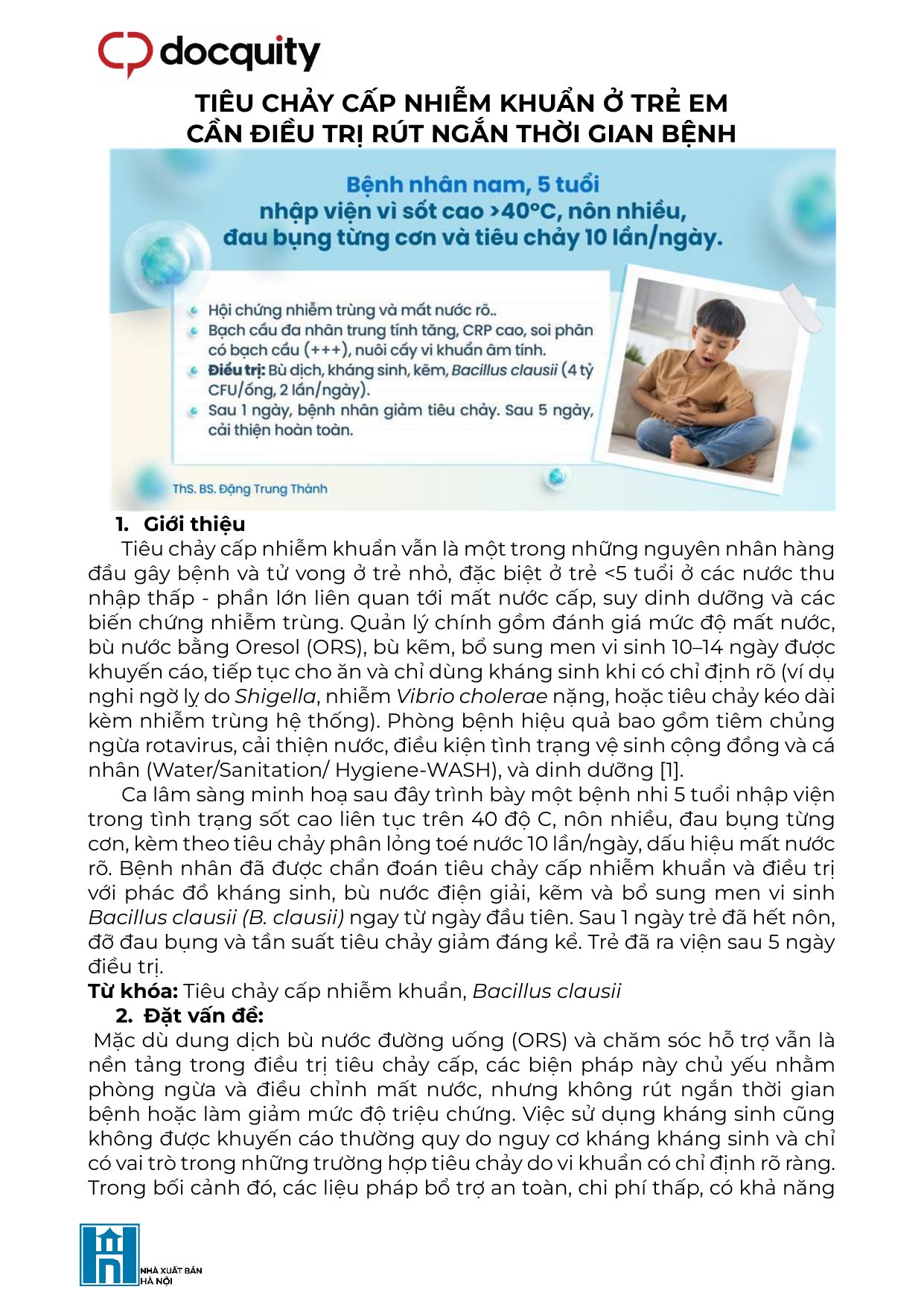 Tiêu chảy cấp nhiễm khuẩn ở trẻ em cần điều trị rút ngắn thời gian bệnh